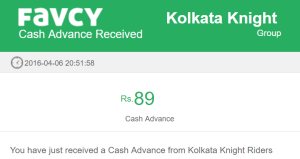 favcy kolkata knight riders cash advance received for Dominos offer