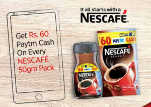 paytm nescafe Rs 60 paytm cash free on 50g coffee pack