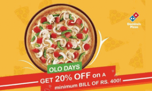 Dominos Get 20 off on Orders worth Rs 400 extra 20 cb