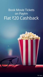 Flat Rs.20 Cashback on Movie Tickets @ Paytm