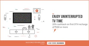 Freecharge Get 20 cb on first DTH recharge of Rs 400