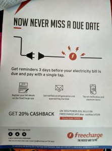 Freecharge- Get Flat 20% Cashback on TATA Power DDL Bill Payment