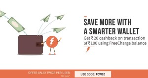 Freecharge- Get Flat Rs 20 Cashback on Recharges & bill payment of Rs 100 or more using Freecharge Balance1