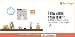 Freecharge Get Rs 50 cb on recharge of Rs 50 (New users)