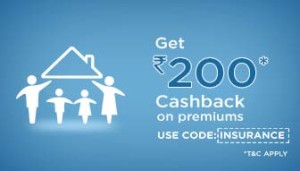 Mobikwik- Get flat Rs 200 cashback on Insurance Payments of Rs 2500 or more