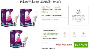 Pepperfry- Buy Philips White 9W LED Bulb (Set of 3)1