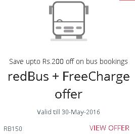 Redbus- Get Flat Rs 150 off on Bus Booking of Rs.2000 + Extra 20% Off Via Freecharge (Max Rs.50)