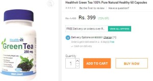 Snapdeal- Buy Healthvit Green Tea 100% Pure Natural Healthy 60 Capsules1