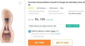 Snapdeal- Buy Parachute Advansed Butter Smooth For Rough, Dry Skin Body Lotion1