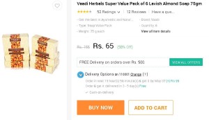 Snapdeal- Buy Vaadi Herbals Super Value Pack of 6 Lavish Almond Sabun1