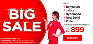 Air Asia Big Sale- Book your flights tickets starting at Rs 899 only