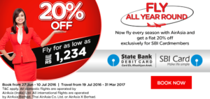 Air Asia- Book your Flight Tickets at flat 20% off via SBI cards