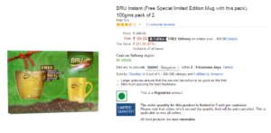 Amazon - Buy BRU Instant (Free Special limited Edition Mug with this pack), 100gms pack of 2 at Rs 58 Only