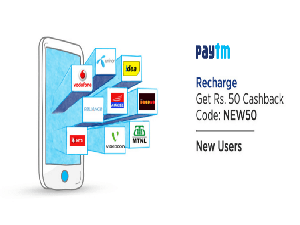 Paytm - Get Flat Rs 50 cashback on Recharge Bill payment of Rs 100 & Above