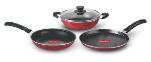 Pigeon Favourite Aluminium Nonstick Induction Bottom Cookware Set, 3-Pieces, Red