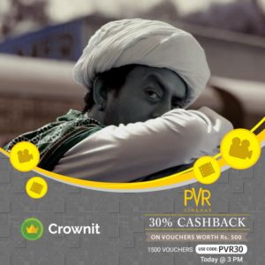 crownit app get flat 30 cashback on PVR Vouchers worth Rs 500 at 3 PM 21st July