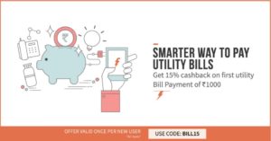 Freecharge Get 15 cb on paying first Utility bill