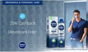 (Steal Deals Added) Paytm Nivea Exlusive Store – Get upto 45% off on Nivea Men’s Products + Extra 25% cashback + Free Deodorant