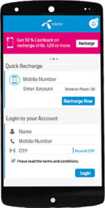 Telenor - Get Rs.25 Extra Talktime on your First App Recharge + 10% Cashback on Rs 120 or more + Exclusive Offers for your Circle