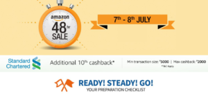 Amazon 48 hour Sale - Get Incredible Lightening Deals + 10 % Cashback via StandardChartered Cards