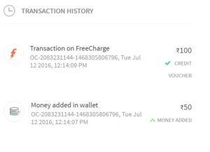 freecharge add Rs 50 and get Rs 100 free proof