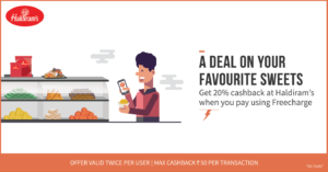 freecharge haldirams get flat 20 cashback