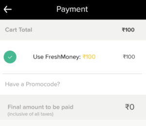 freshmenu order food worth Rs 100 for free