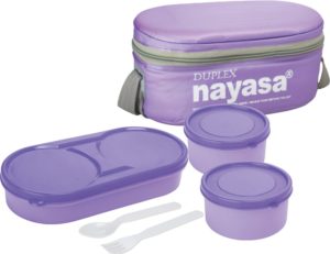 Amazon - Buy Nayasa Duplex Softline Plastic Lunch Box, 3-Pieces, Purple at Rs 212 only