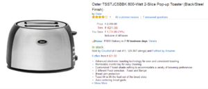 Amazon Steal - Buy Oster TSSTJC5BBK 800-Watt 2-Slice Pop-up Toaster at Rs 621 Only Proof