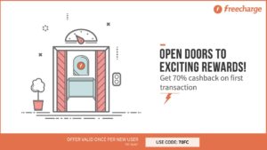 Freecharge– Get flat 70% cashback on Mobile recharge-bill payment (New Users)