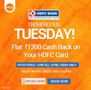 Goibibo Get Rs 1200 cb via HDFC Cards