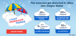 Oxigen Wallet Get 20 cb on spending Rs 500 via Visa card