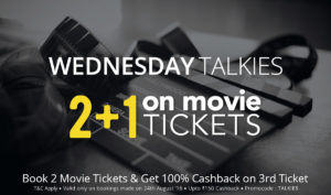 Paytm– Buy 3 movie tickets and get 100% cashback (Max Rs 150) on one ticket