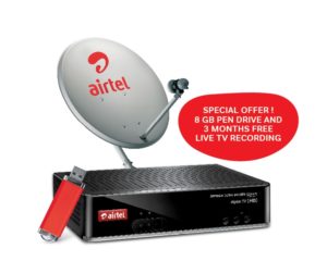 Snapdeal Airtel DTH Mega HD+ connection with 8 GB pen drive + Free 1 month subscription + Free 3 months Recording