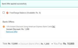 Snapdeal Woohoo Gvs at 10 off via Amex cards