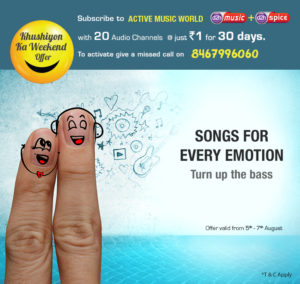 Videocon d2h Khushiyon Ka Weekend Offer- Get Active Music World Pack at Re 1 only