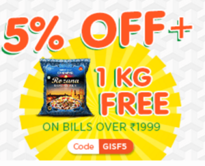 grocermax get 5 off + 1 kg rice free on bills above Rs 1999