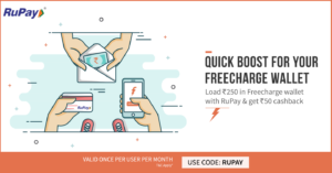 Freecharge - Get Rs 50 cashback on adding Rs 250 or more through Rupay Card