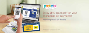 Pockets By ICICI - Get 25 % Cashback upto Rs 100 on Idea Bill Payments 