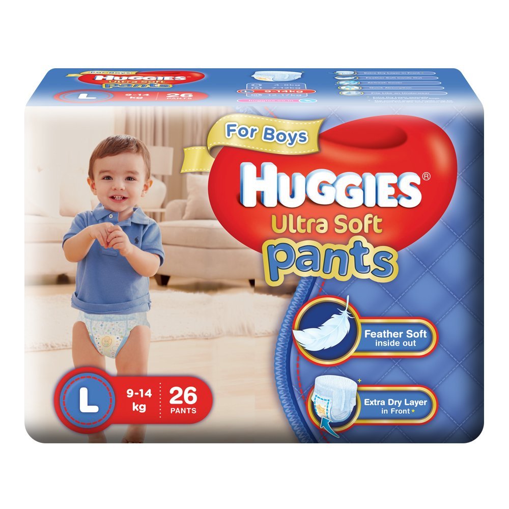 Huggies Ultra Soft Pants Large Size Premium Diapers for Boys (White, 26 Counts)