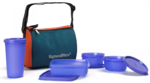 Signoraware Best Sapphire Plastic Lunch Box Set with Bag, 4-Pieces, Violet