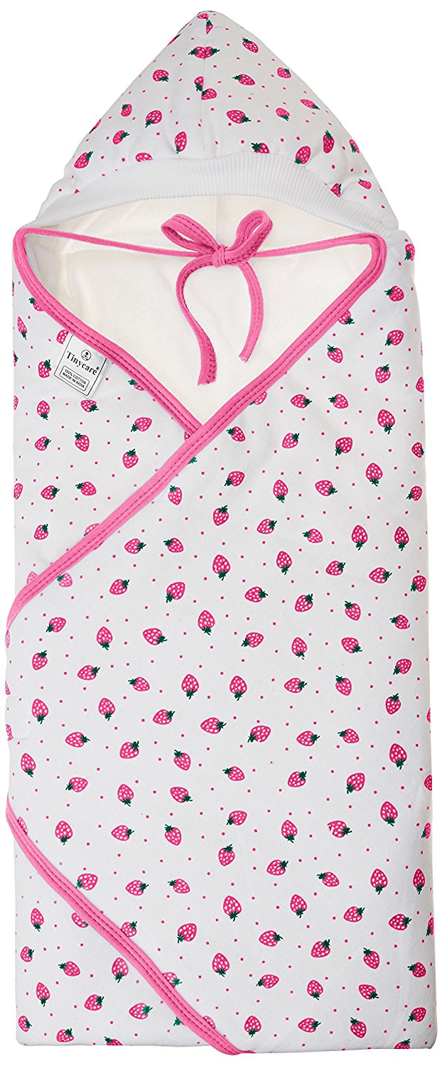 Tiny Care Baby Hooded Wrapper Cherry Printed (Pink)