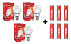 Eveready 9W LED Bulb Pack of 3 with Free 6 Batteries