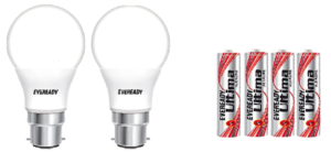 Eveready Base B22D 7-Watt LED Bulb (Pack of 2, Cool Day Light) with Free 4 AAA Alkaline Batteries