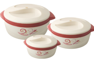 Nayasa Floriana Small Plastic Casserole Set, 3-Pieces, Maroon