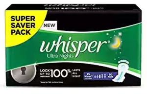 Whisper Ultra Overnight Sanitary Pads XL Wings - 30 Piece Pack