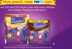 Paytm- Get Rs 50 & Rs 20 on Every 400gm & 200gm Refill pack of Pediasure