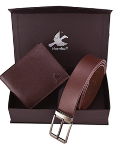 Hornbull Men's Brown Wallet and Belt Combo