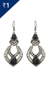 Paytm Jewels Galaxy Elegant Black Gemstone Stunning Designer Platinum Plated Chandelier Earrings For Wedding