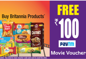 Paytm- Get Free Rs.100 Movie Voucher with any 2 Packs Of Britannia Product